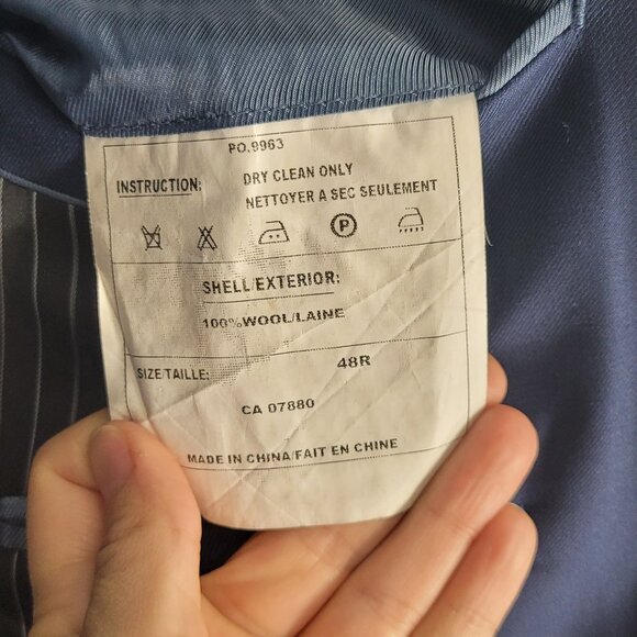 Orvieto Vintage Men's Navy Blue 100% Wool Lapel Collar Two Button Blazer Sz 48R - Picture 11 of 12